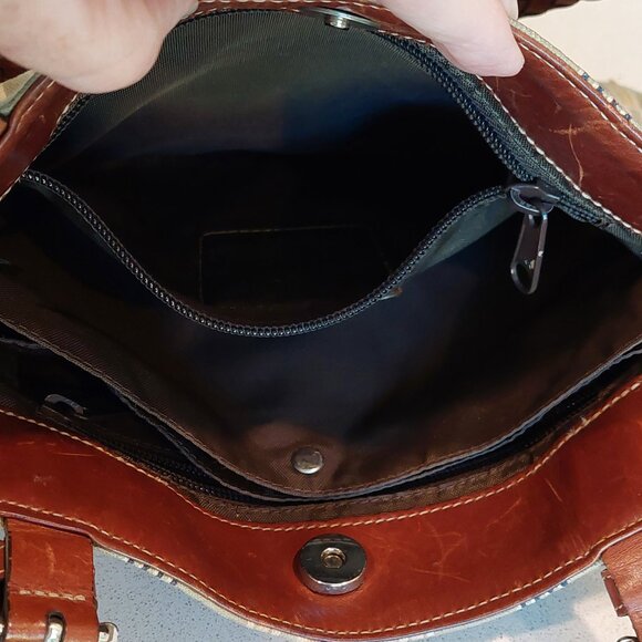 Brighton Vintage Striped Canvas Satchel with Leather Braided Straps - Picture 9 of 15